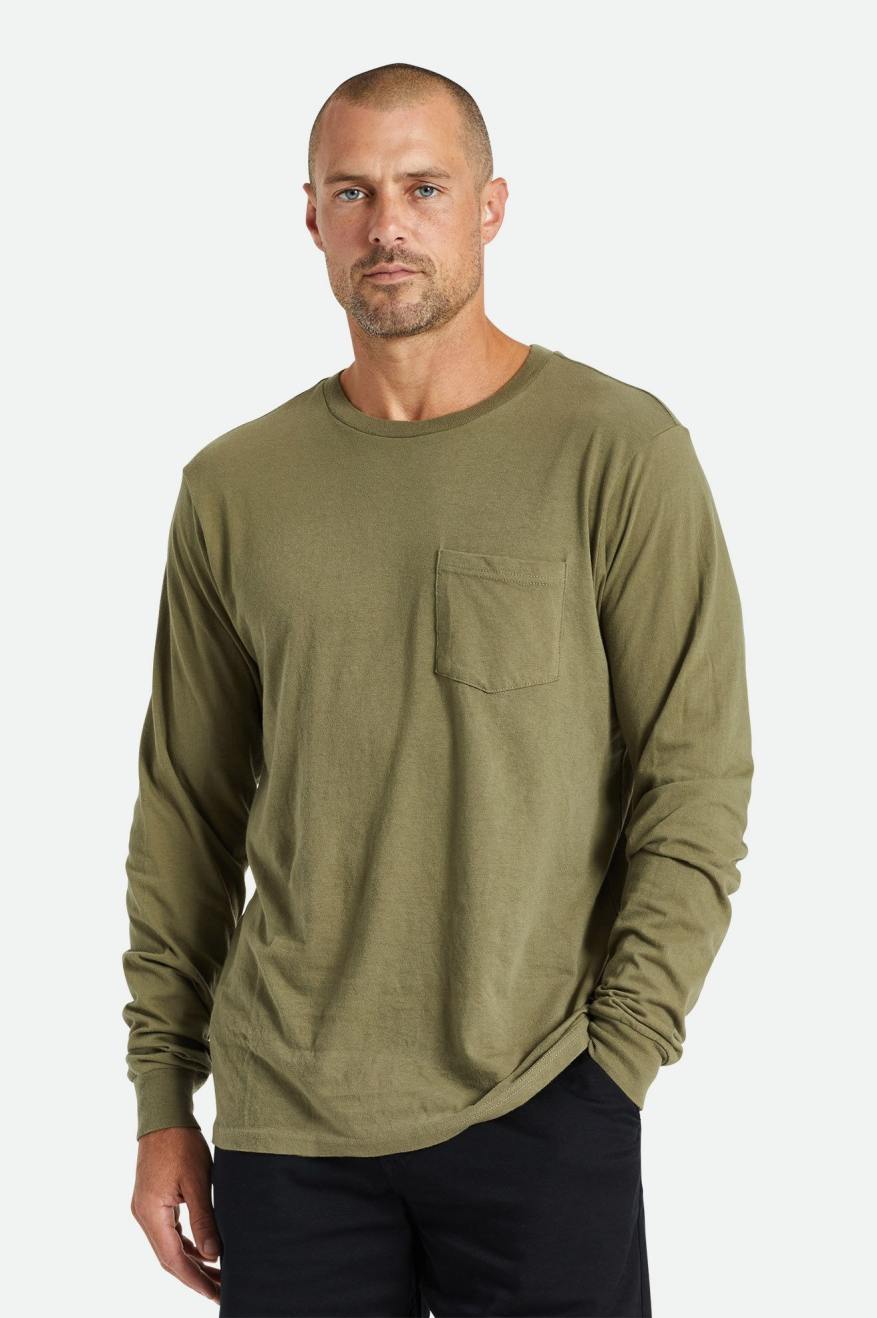 Brixton Basic L/S Pocket Toppe Herre Olivengrøn | 8531VLJGP