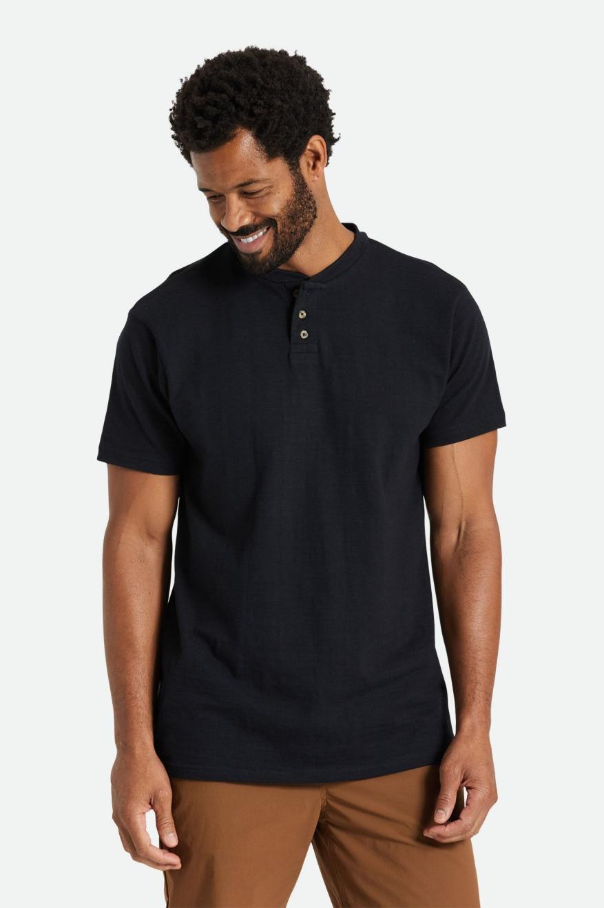 Brixton Basic Slub S/S Henley Strikkevarer Herre Sort | 7916AIWOL