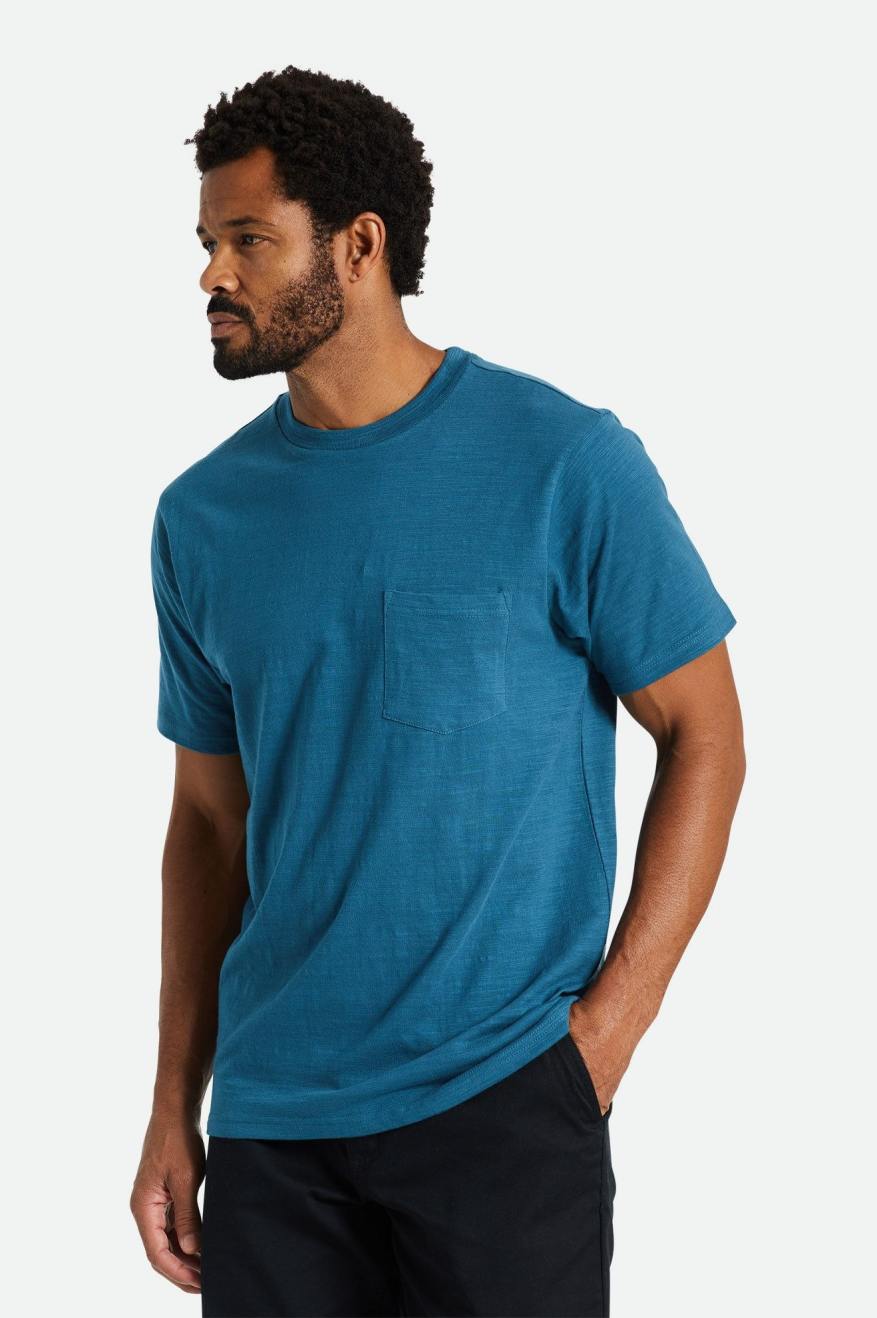 Brixton Basic Slub S/S Pocket Strikkevarer Herre Turkis | 4079AHCWS