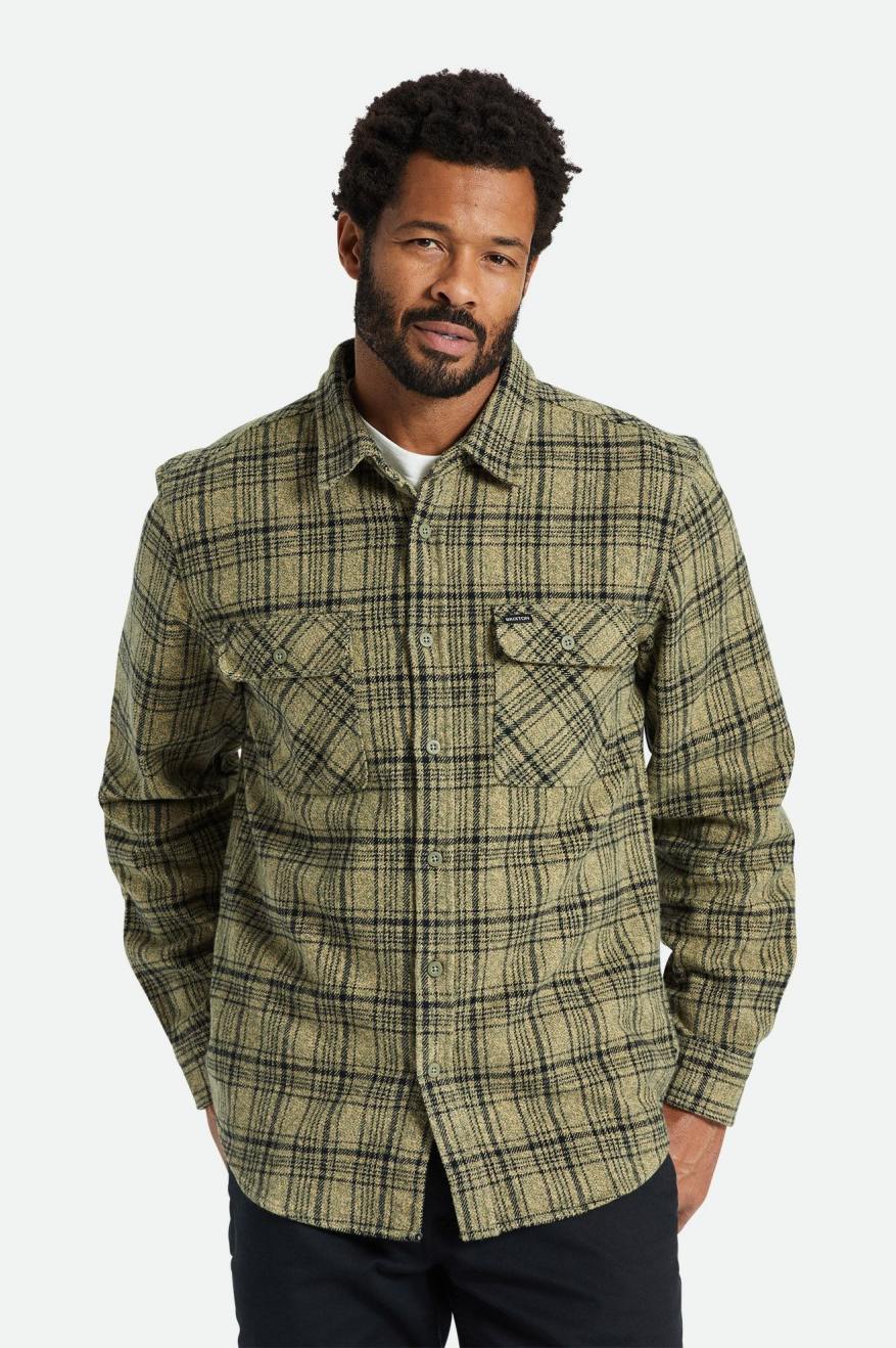 Brixton Bowery Heavy Weight L/S Flanell Toppe Herre Olivengrøn Sort | 0816LEHCJ