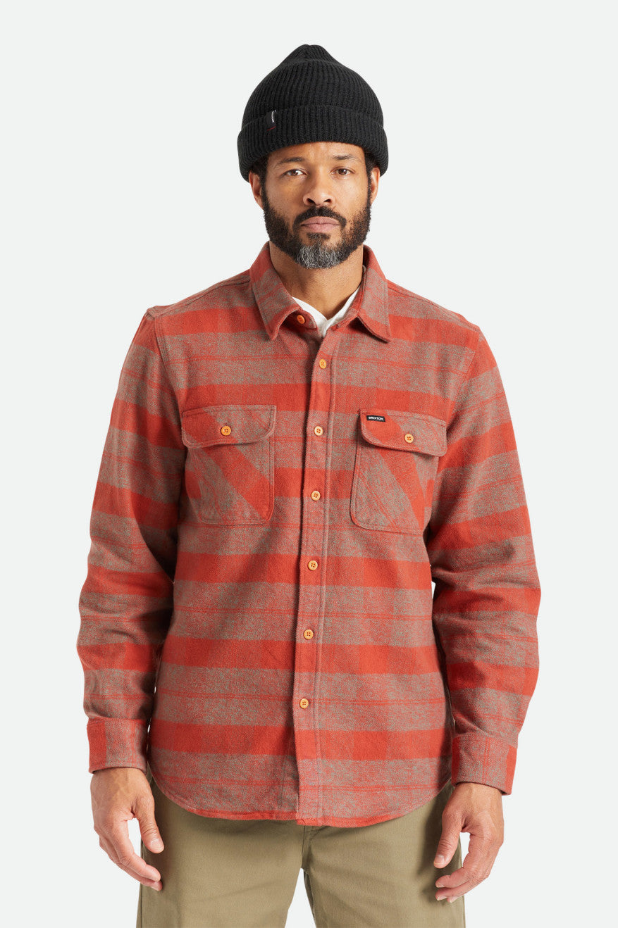 Brixton Bowery Heavy Weight L/S Flanell Toppe Herre Rød | 9523SOZLV