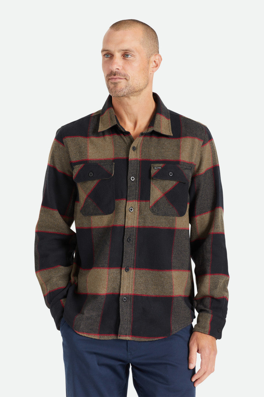 Brixton Bowery L/S Flanell Toppe Herre Grå | 1458XJIYM