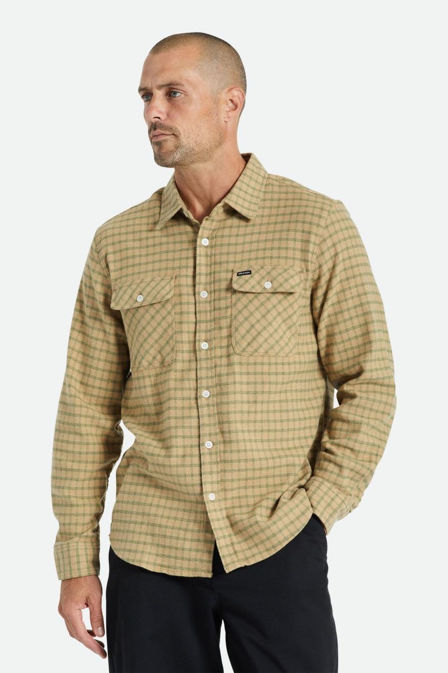 Brixton Bowery Stretch L/S Utility Vævede Toppe Herre Beige Olivengrøn | 7682SJRNG