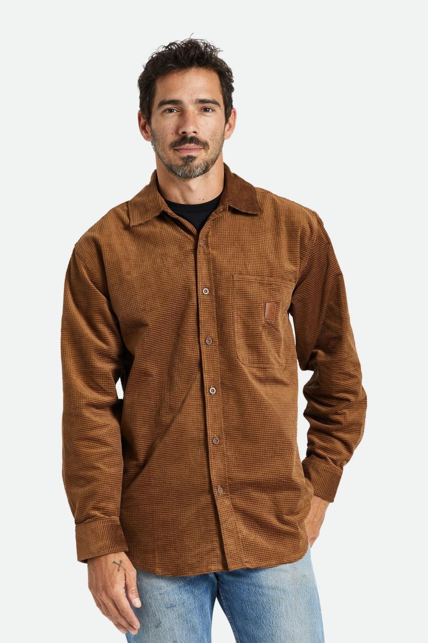 Brixton Porter L/S Waffle Corduroy Vævede Toppe Herre Brune | 0741HEWST