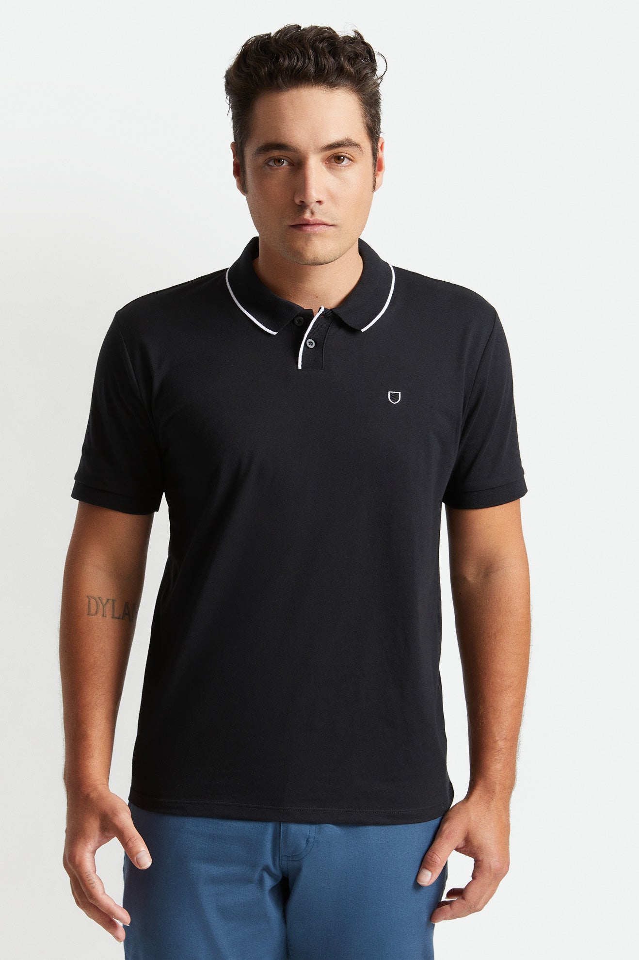 Brixton Proper S/S Polo Strikkevarer Herre Sort Hvide | 0859LTKIM