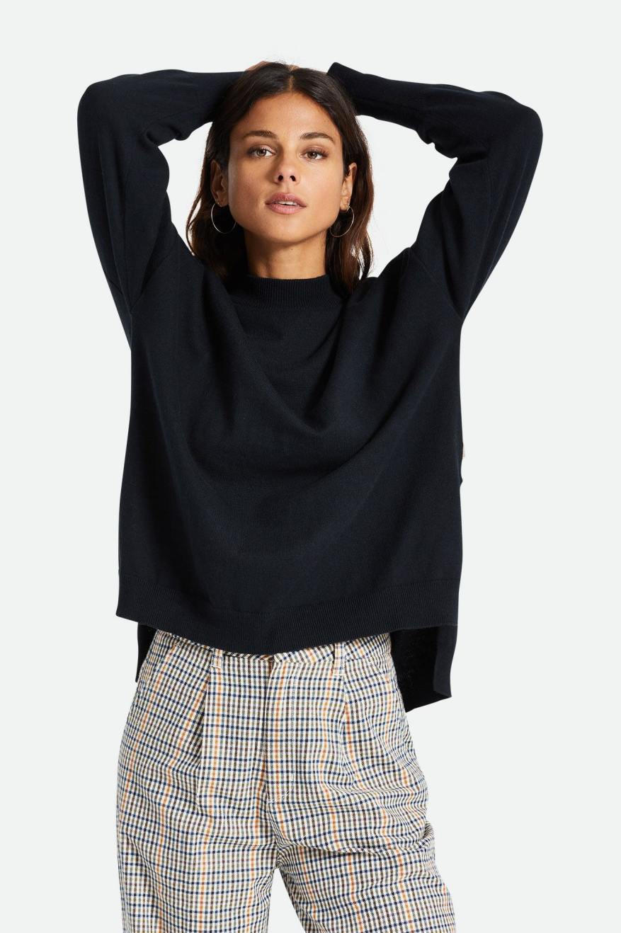 Brixton Reserve Oversized Cashmere Sweater Toppe Dame Sort | 8742ZTRKP