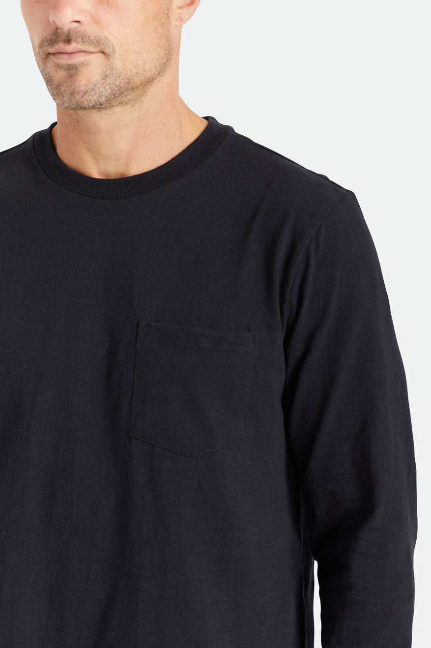 Brixton Basic Slub L/S Pocket Strikkevarer Herre Sort | 0912BRUGV