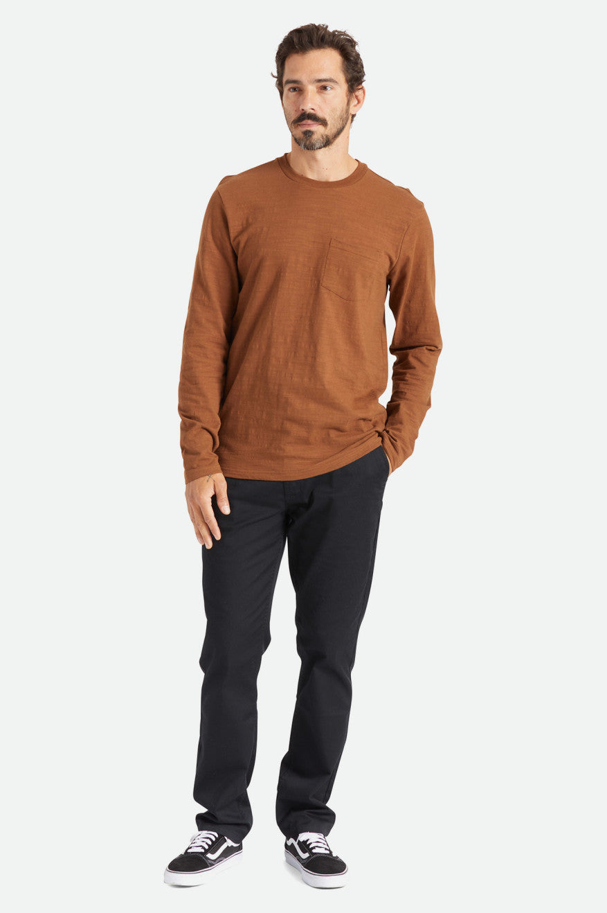 Brixton Basic Slub L/S Pocket Strikkevarer Herre Brune | 5783ZBDQP