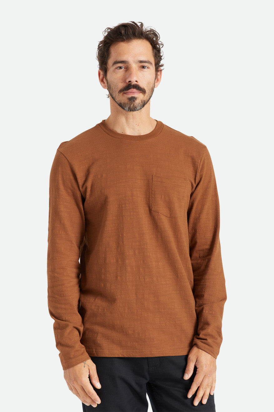 Brixton Basic Slub L/S Pocket Strikkevarer Herre Brune | 5783ZBDQP