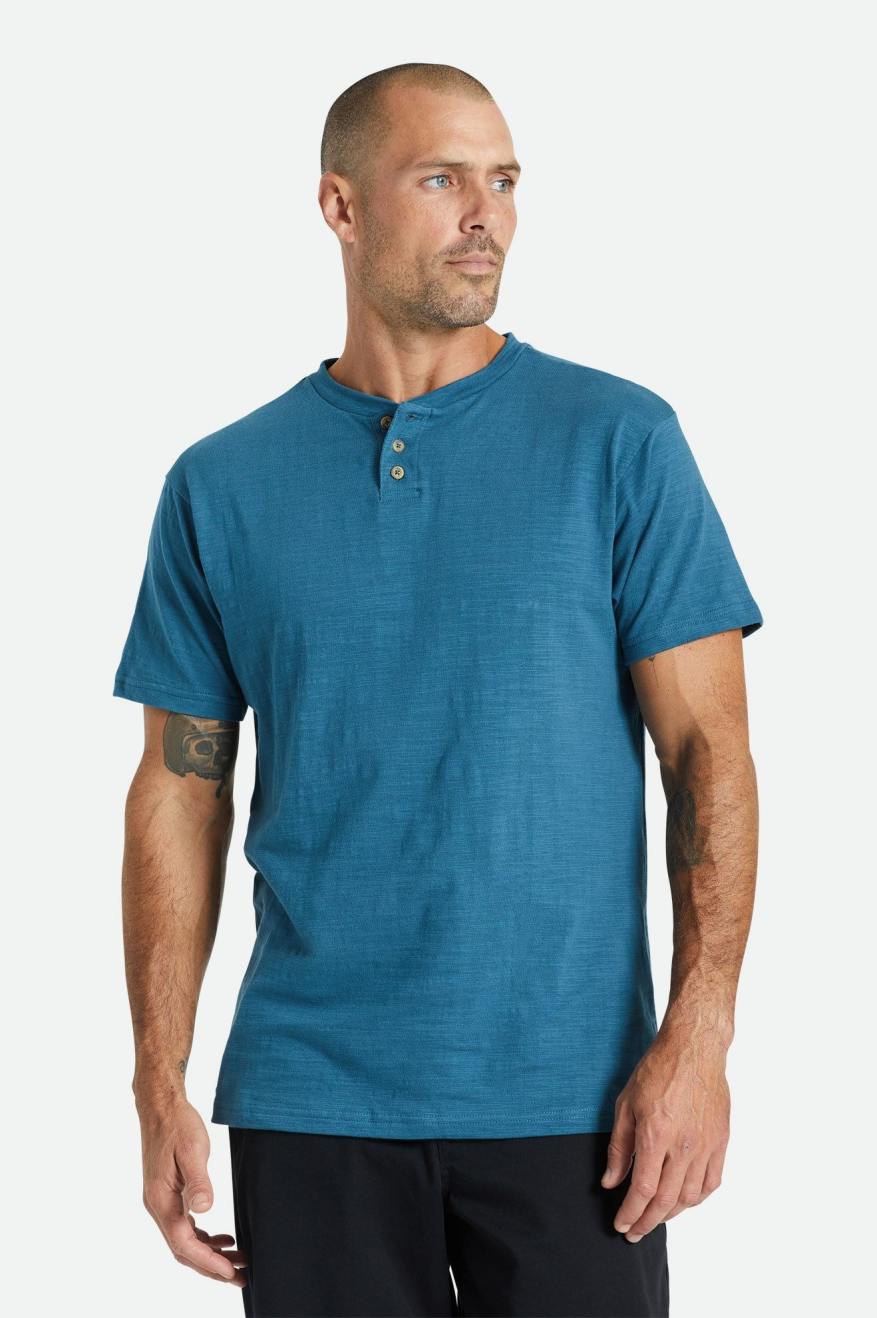 Brixton Basic Slub S/S Henley Strikkevarer Herre Turkis | 5031QUILB