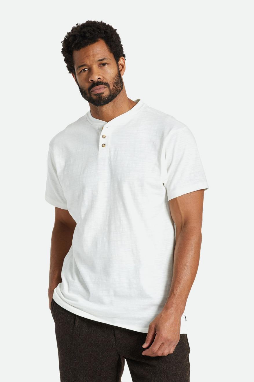 Brixton Basic Slub S/S Henley Strikkevarer Herre Hvide | 6071DZAWU