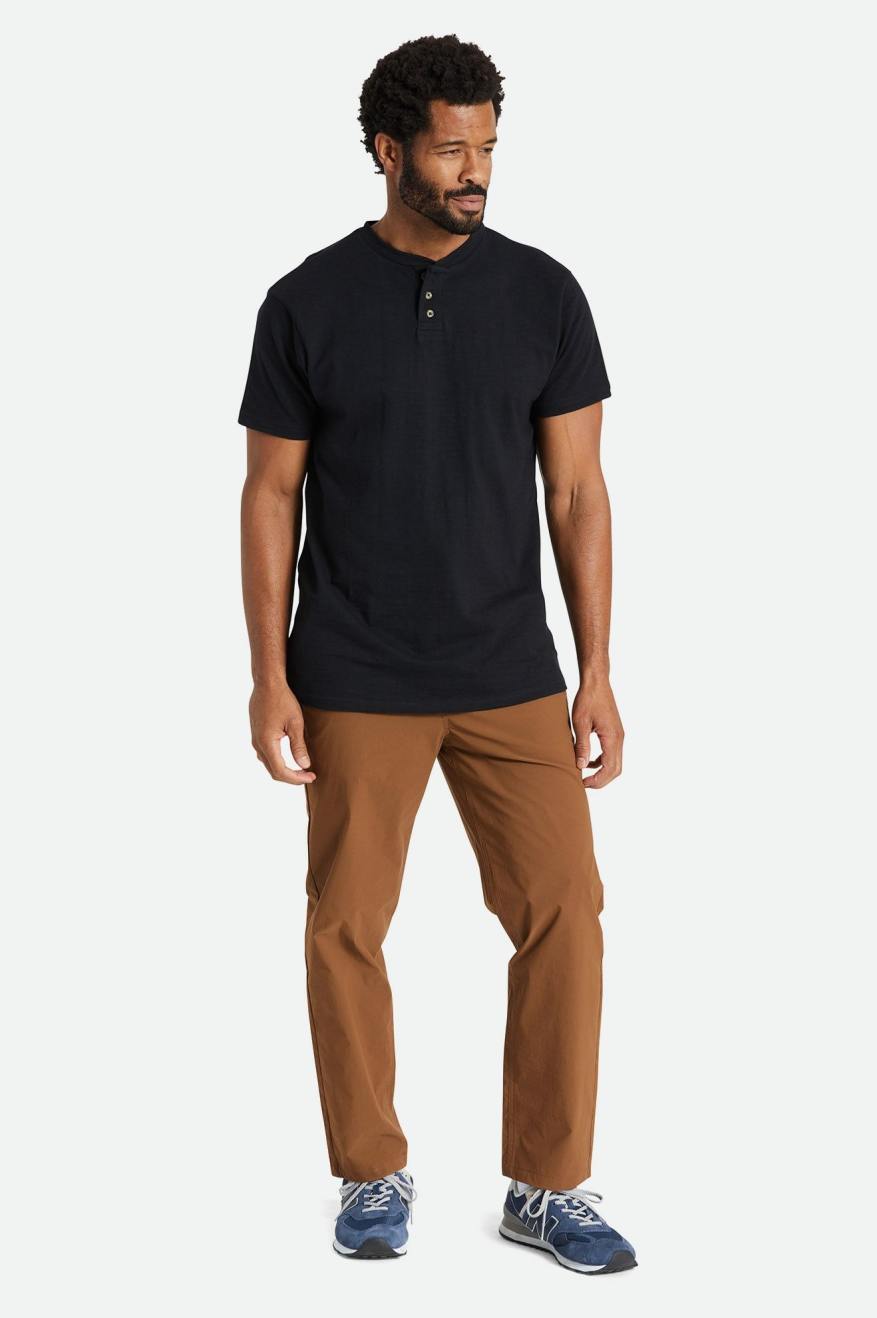 Brixton Basic Slub S/S Henley Strikkevarer Herre Sort | 7916AIWOL