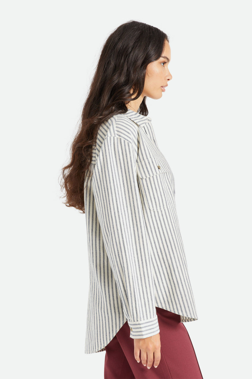 Brixton Bowery Boyfriend L/S Flanell Toppe Dame Striber | 2584RNUPT