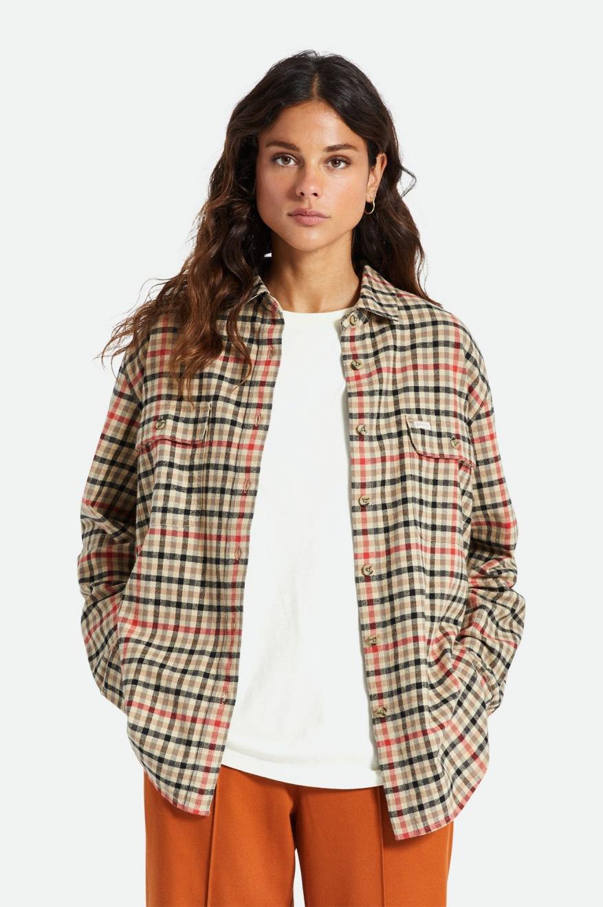 Brixton Bowery Boyfriend L/S Flanell Toppe Dame Lysegul | 4768CEZXL