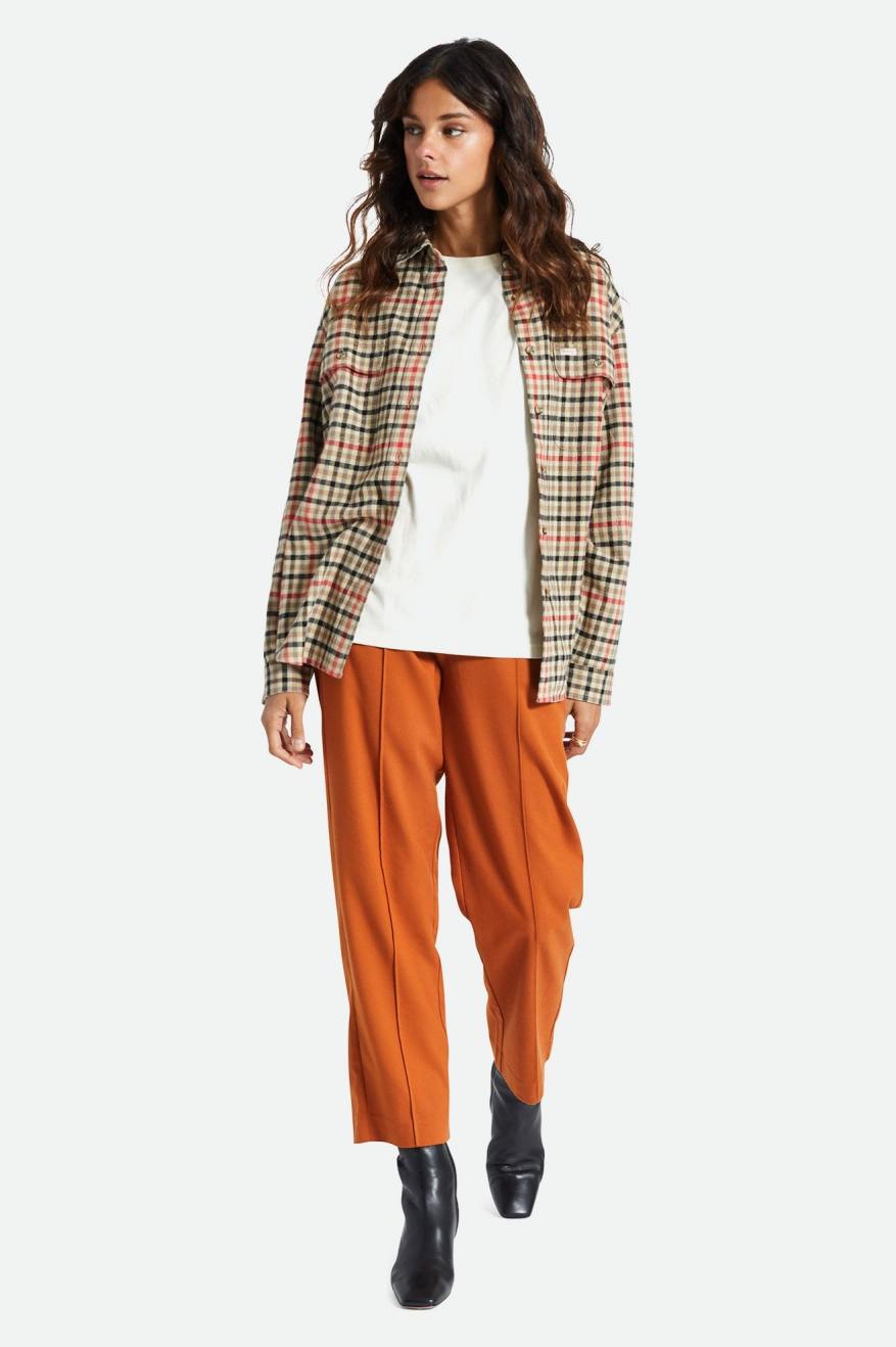 Brixton Bowery Boyfriend L/S Flanell Toppe Dame Lysegul | 4768CEZXL