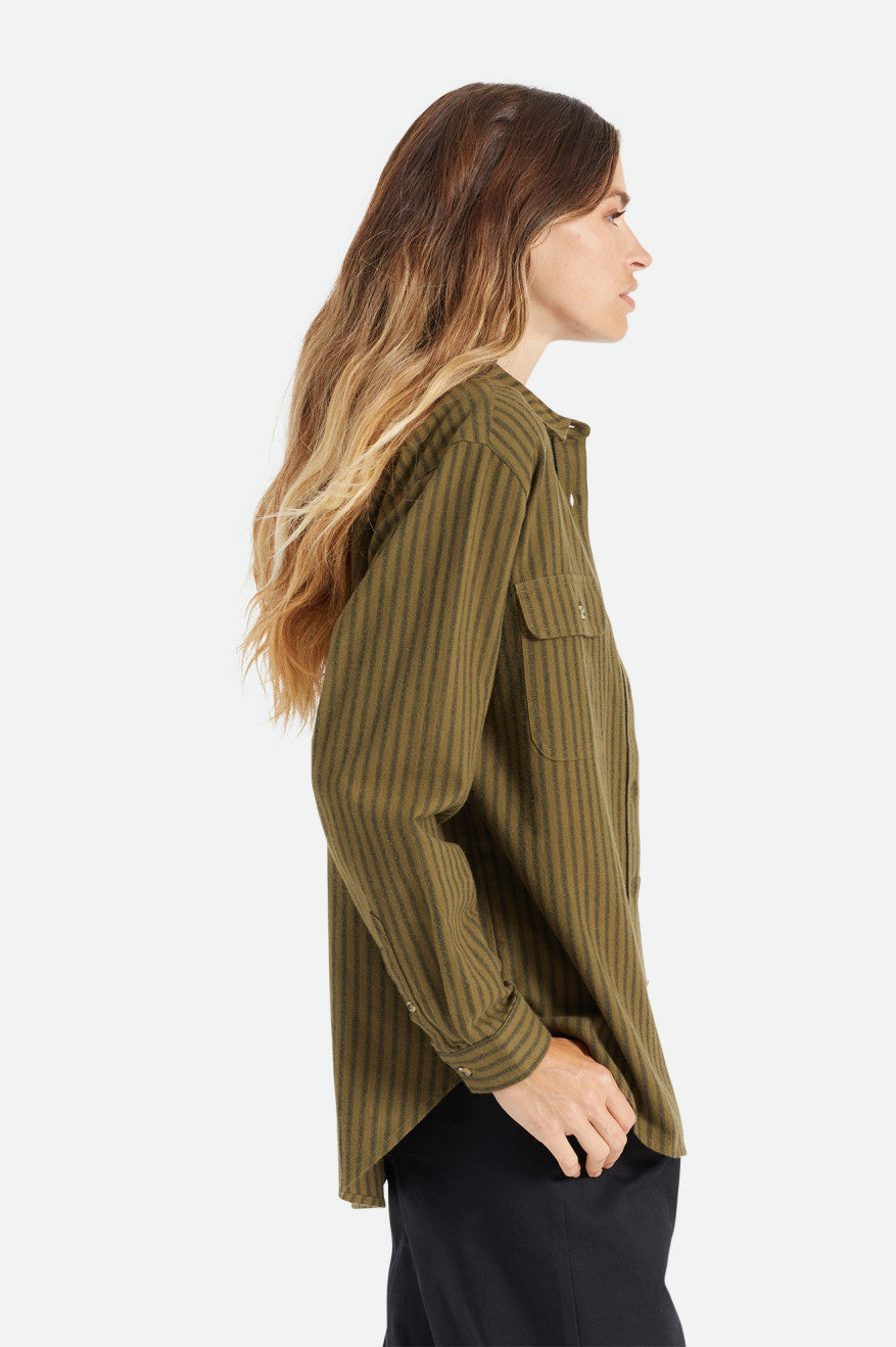 Brixton Bowery Boyfriend L/S Flanell Toppe Dame Olivengrøn | 5734OGCHQ