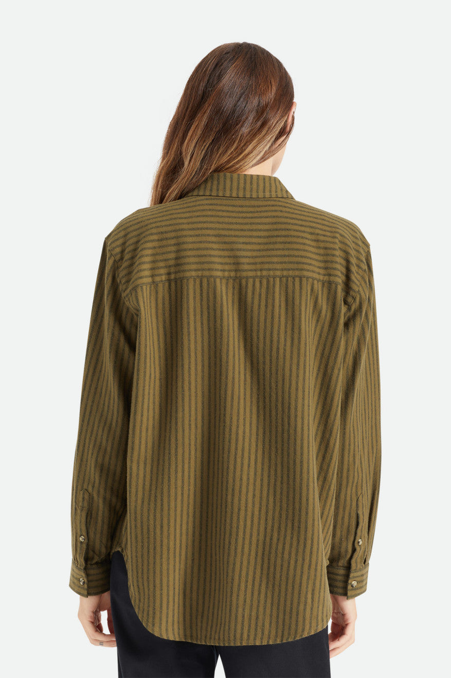 Brixton Bowery Boyfriend L/S Flanell Toppe Dame Olivengrøn | 5734OGCHQ