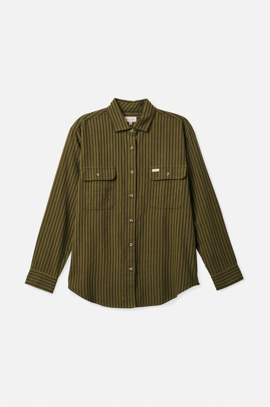 Brixton Bowery Boyfriend L/S Flanell Toppe Dame Olivengrøn | 5734OGCHQ