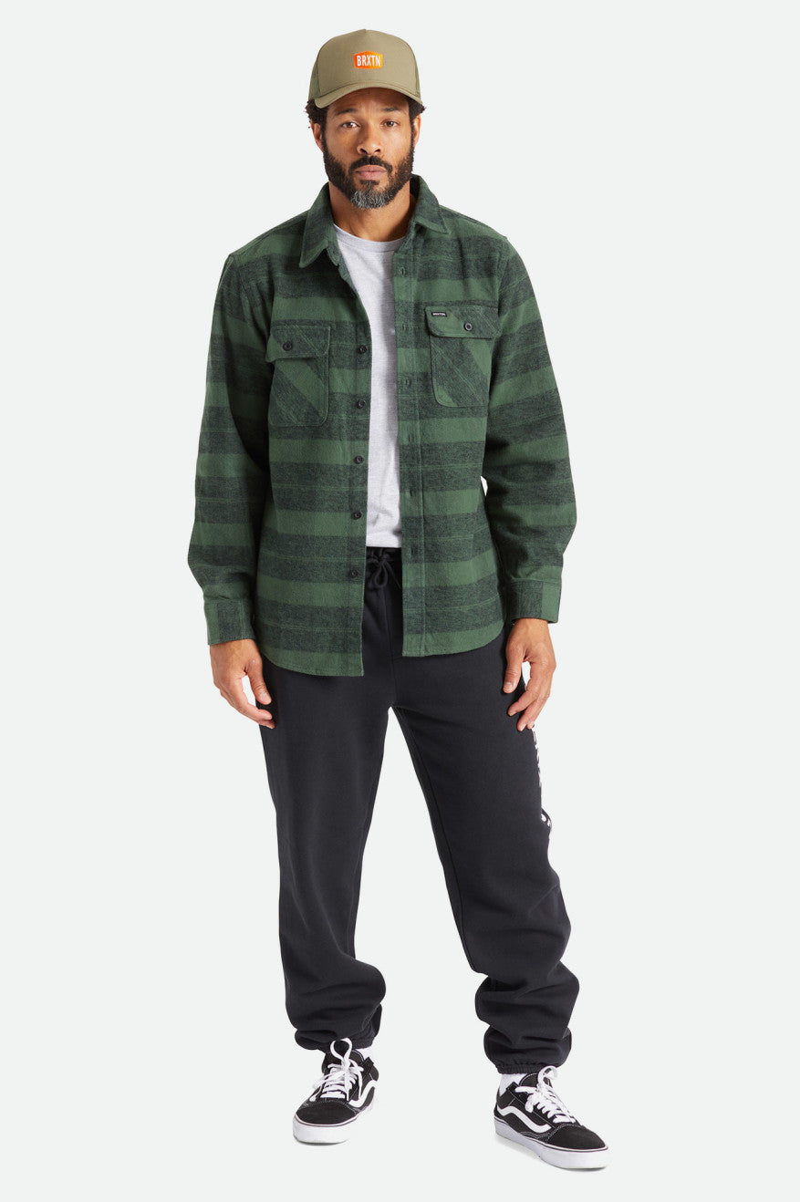 Brixton Bowery Heavy Weight L/S Flanell Toppe Herre Grøn | 3940LVMOI