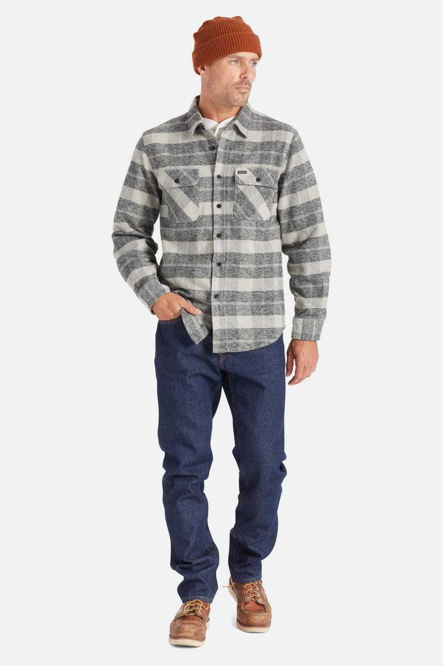 Brixton Bowery Heavy Weight L/S Flanell Toppe Herre Sort Grå | 5641ETJHQ