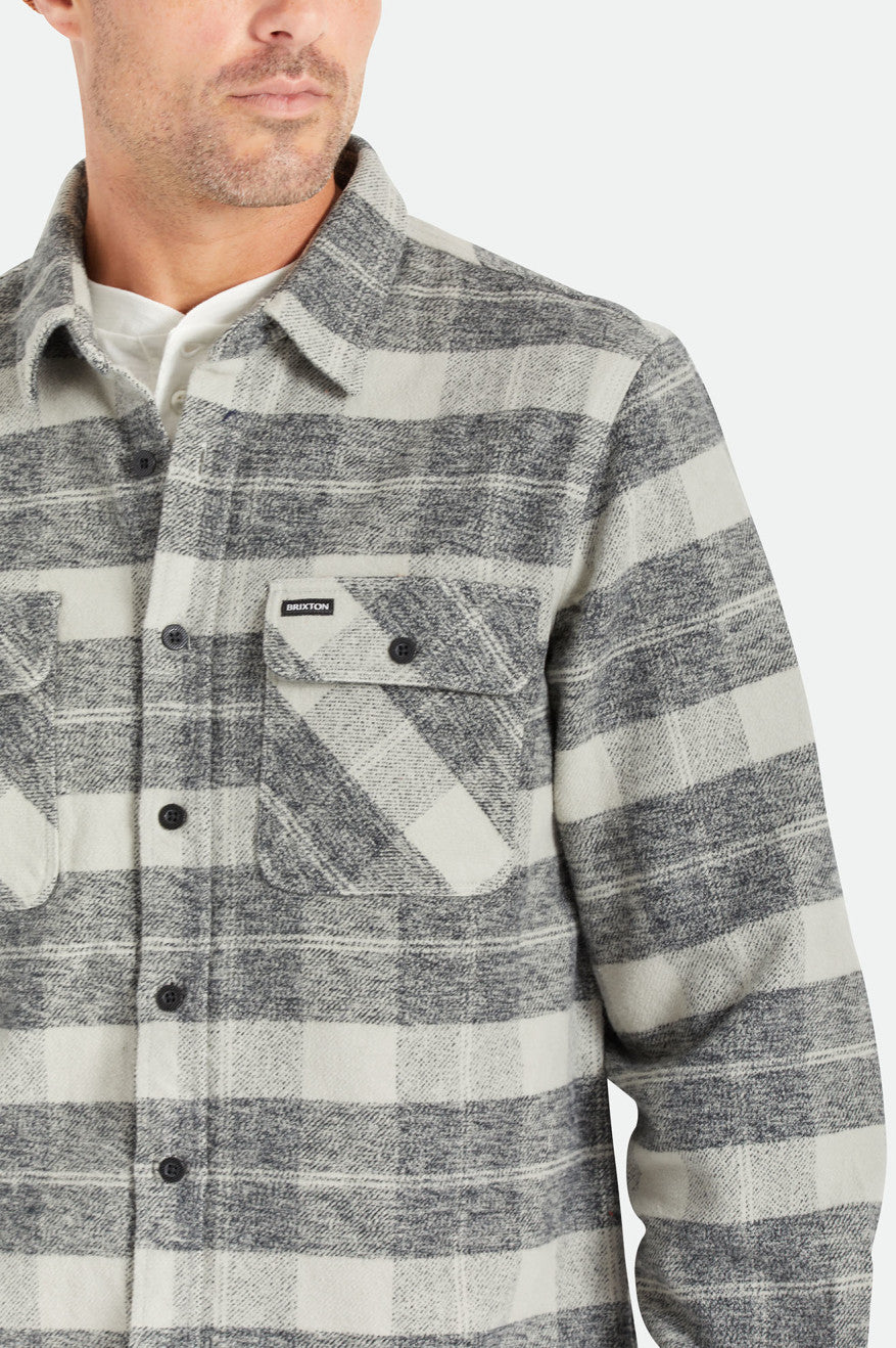 Brixton Bowery Heavy Weight L/S Flanell Toppe Herre Sort Grå | 5641ETJHQ