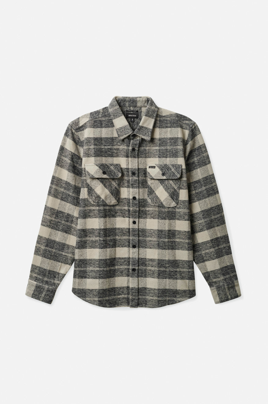 Brixton Bowery Heavy Weight L/S Flanell Toppe Herre Sort Grå | 5641ETJHQ