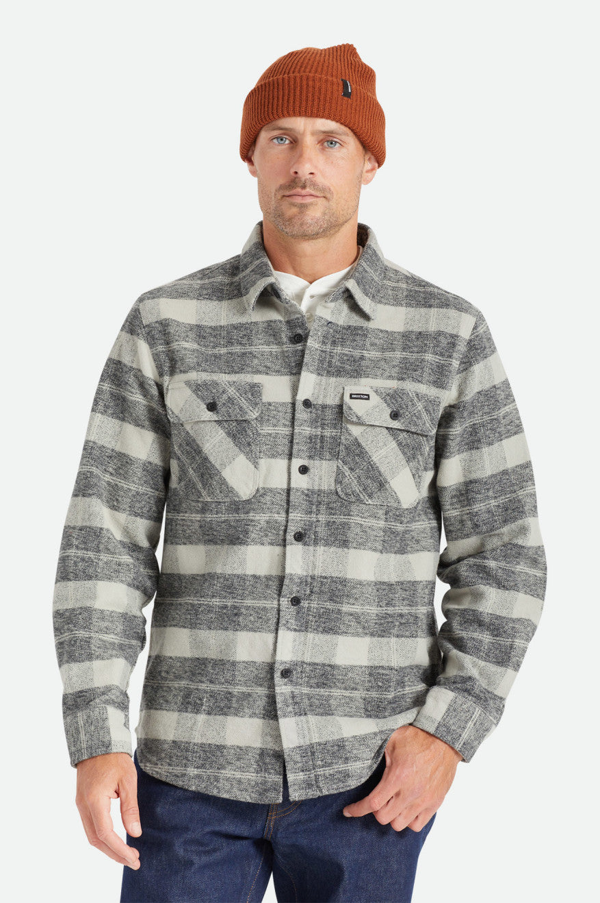 Brixton Bowery Heavy Weight L/S Flanell Toppe Herre Sort Grå | 5641ETJHQ