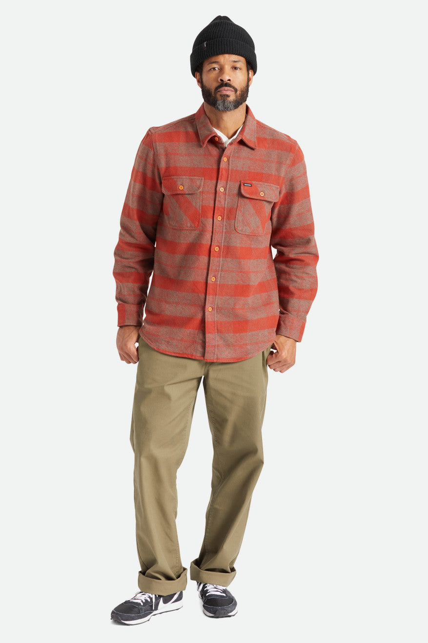 Brixton Bowery Heavy Weight L/S Flanell Toppe Herre Rød | 9523SOZLV