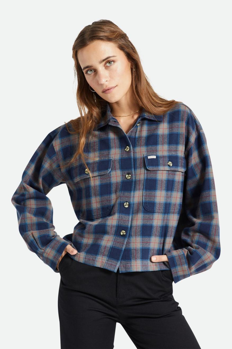 Brixton Bowery L/S Flanell Toppe Dame Mørkeblå Grå | 4905WVAMD