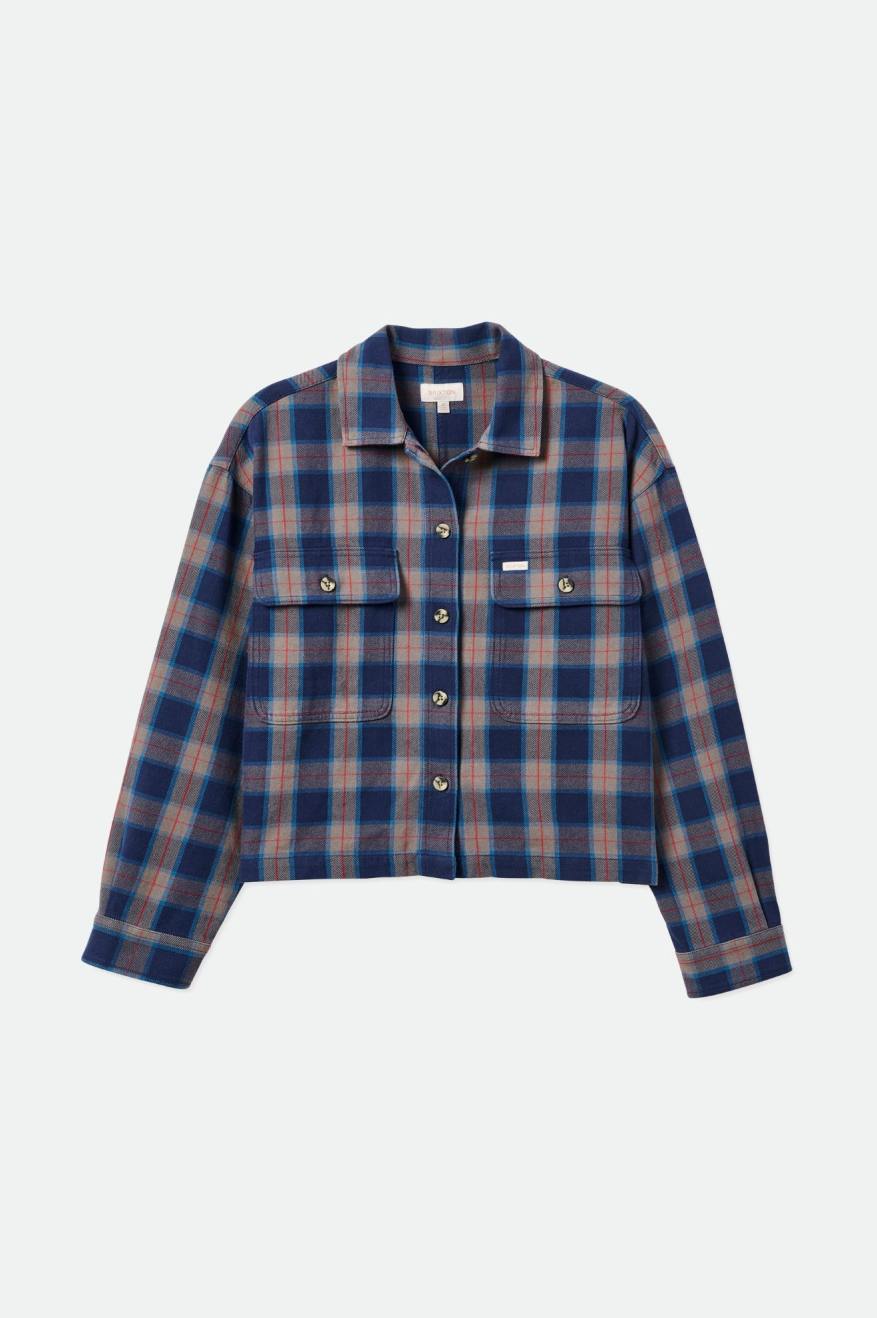 Brixton Bowery L/S Flanell Toppe Dame Mørkeblå Grå | 4905WVAMD