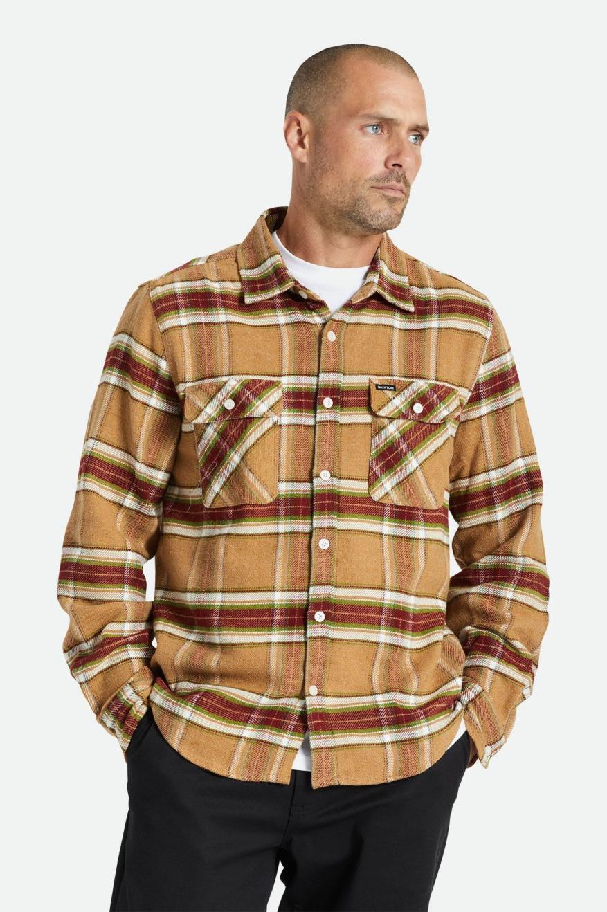 Brixton Bowery L/S Flanell Toppe Herre Lysebrune | 9263IELOB