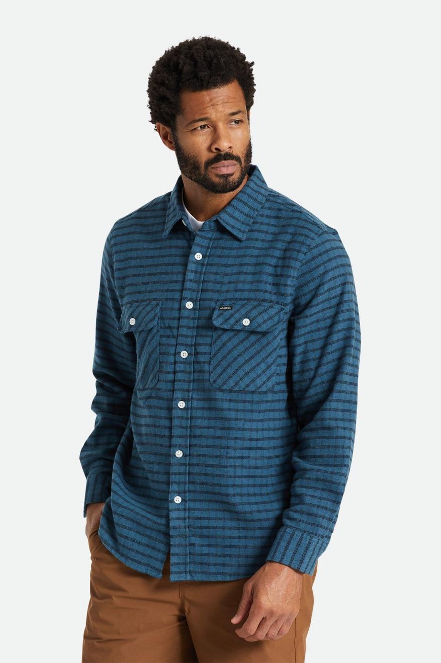 Brixton Bowery Stretch L/S Utility Flanell Toppe Herre Turkis Sort | 5793BAPNS