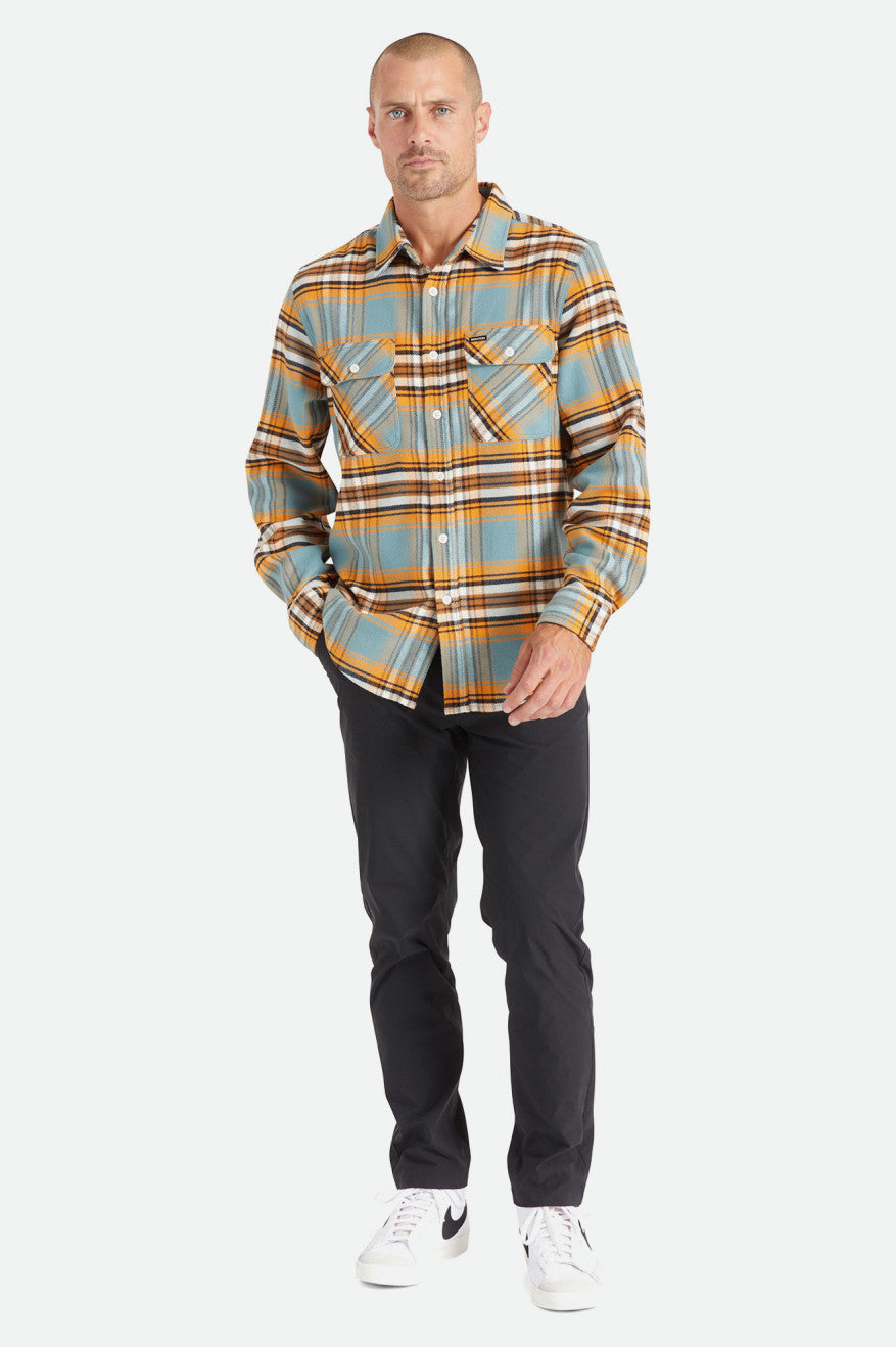 Brixton Bowery Stretch L/S Utility Flanell Toppe Herre Orange Hvide | 9623TOBVQ