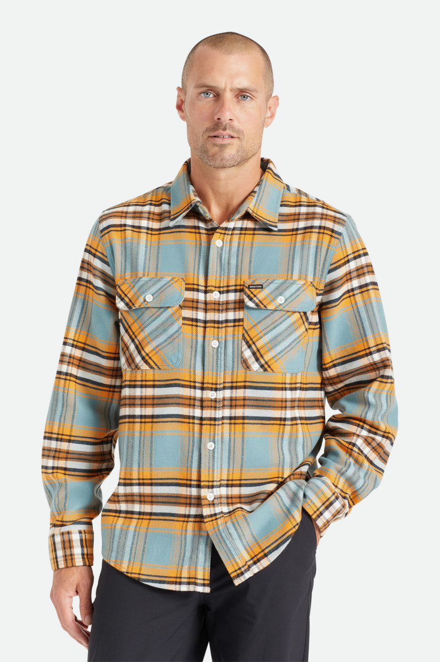 Brixton Bowery Stretch L/S Utility Flanell Toppe Herre Orange Hvide | 9623TOBVQ