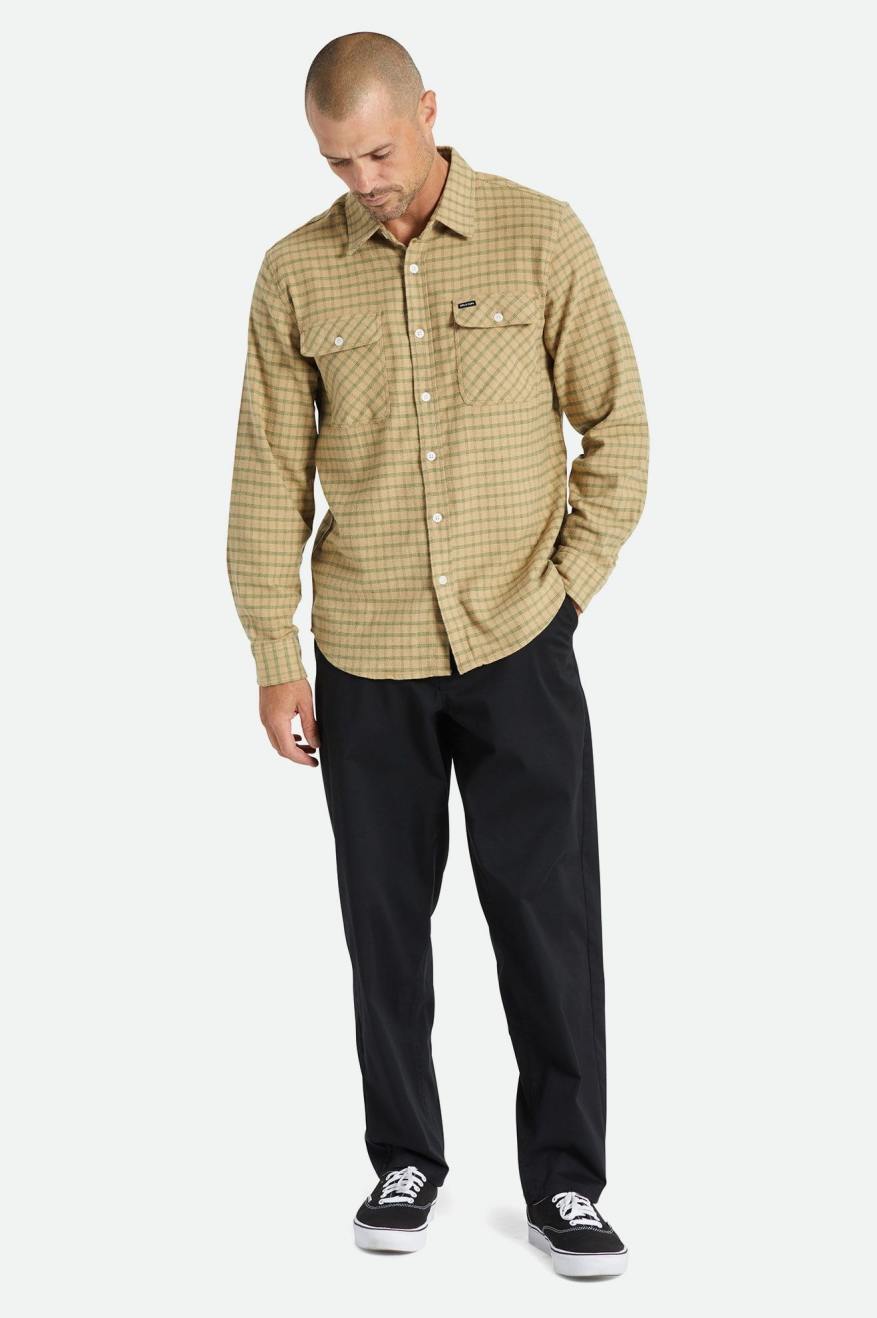 Brixton Bowery Stretch L/S Utility Vævede Toppe Herre Beige Olivengrøn | 7682SJRNG