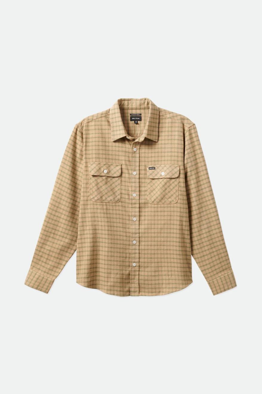 Brixton Bowery Stretch L/S Utility Vævede Toppe Herre Beige Olivengrøn | 7682SJRNG