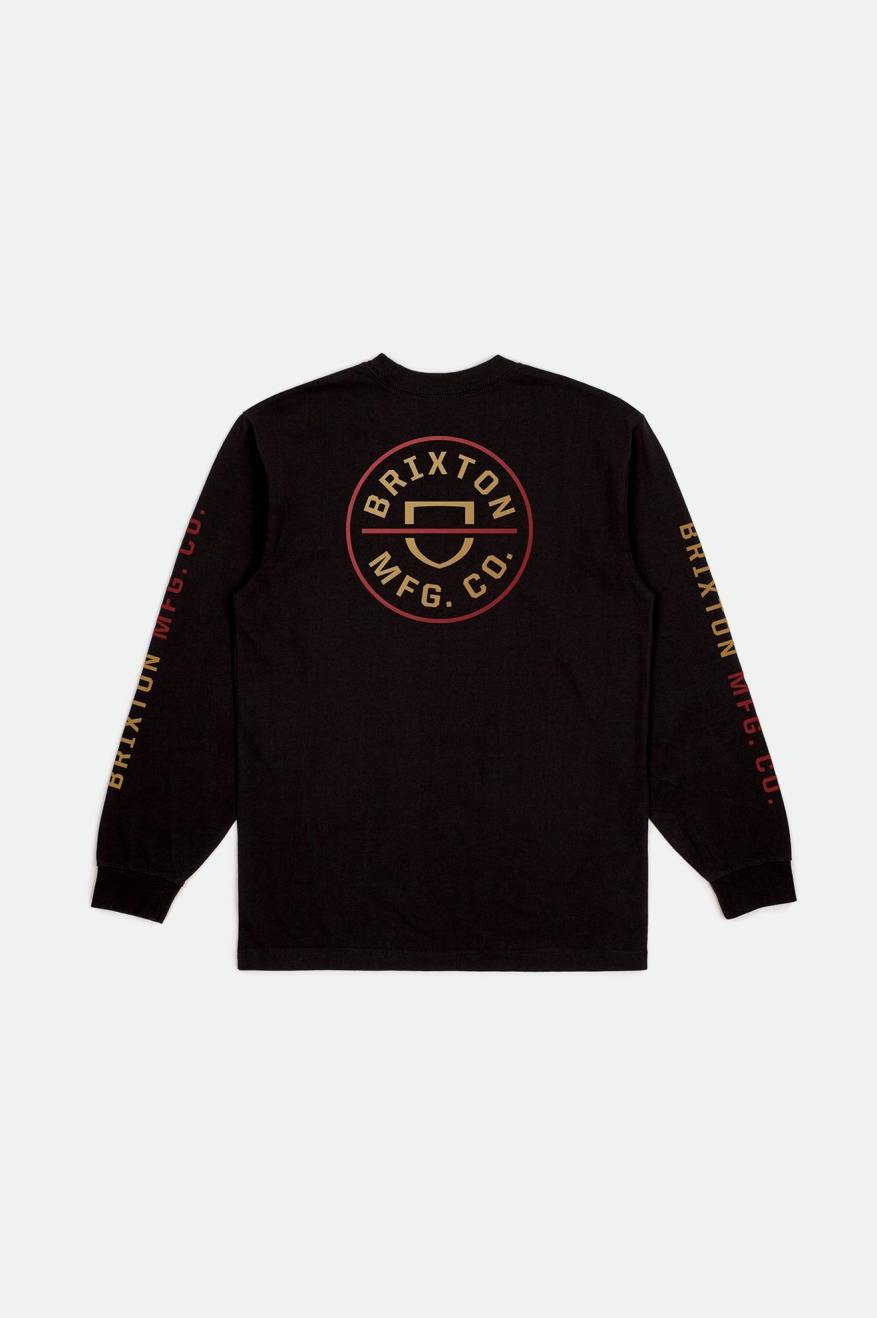 Brixton Crest L/S Standard Toppe Herre Sort Rød Lyseguld | 6057JKBYA