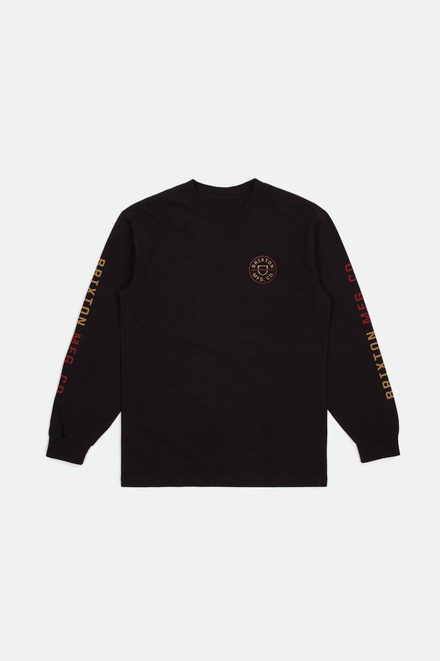 Brixton Crest L/S Standard Toppe Herre Sort Rød Lyseguld | 6057JKBYA