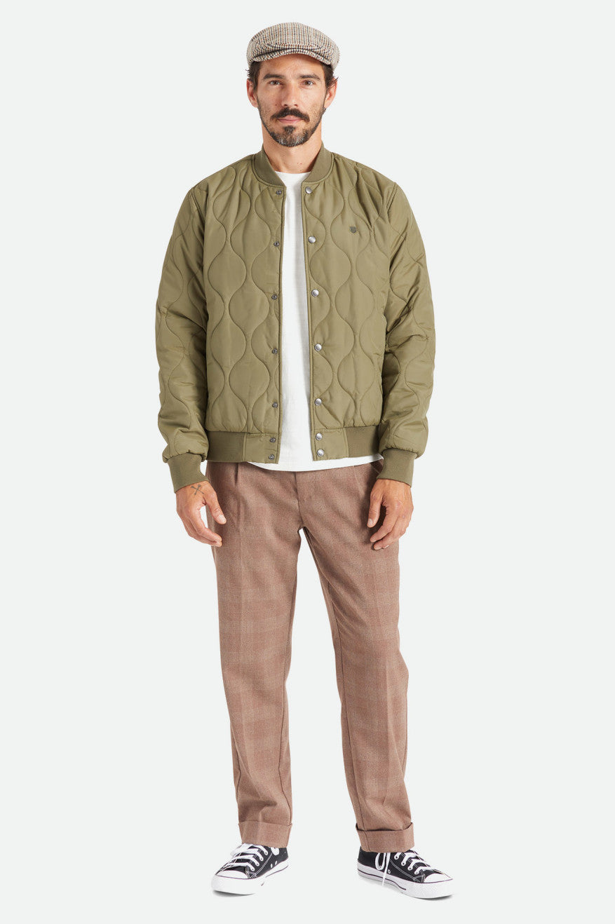 Brixton Dillinger Quiltet Bomber Jakke Herre Olivengrøn | 0827OLRGY