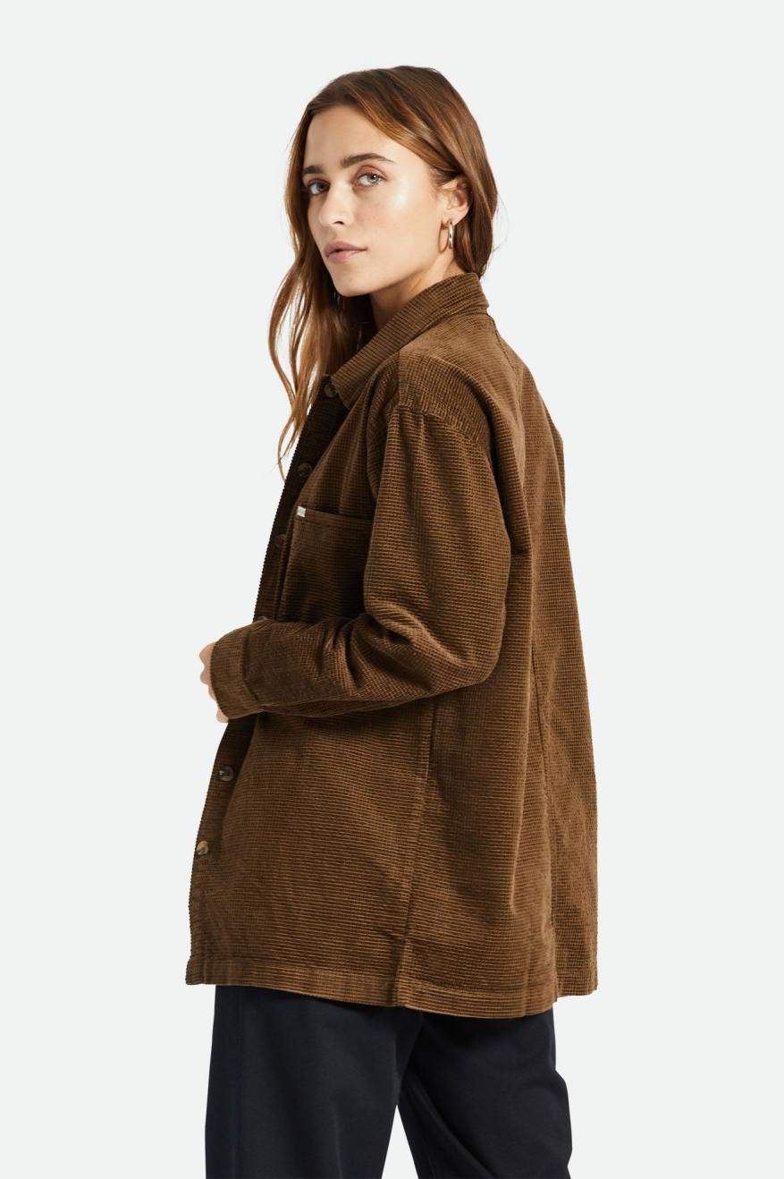 Brixton Dundee Corduroy Overshirt Toppe Dame Brune | 4603JMEVC