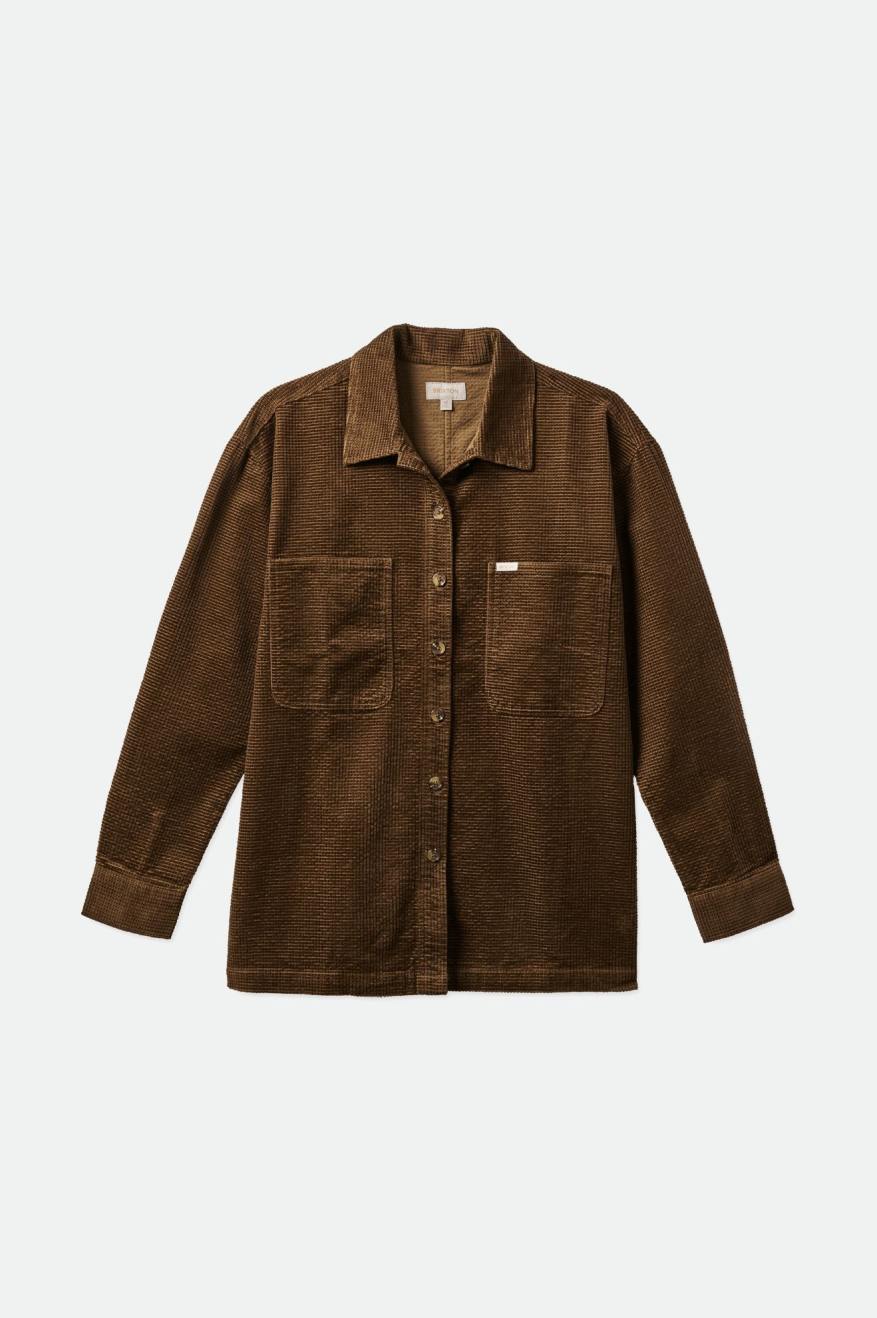 Brixton Dundee Corduroy Overshirt Toppe Dame Brune | 4603JMEVC