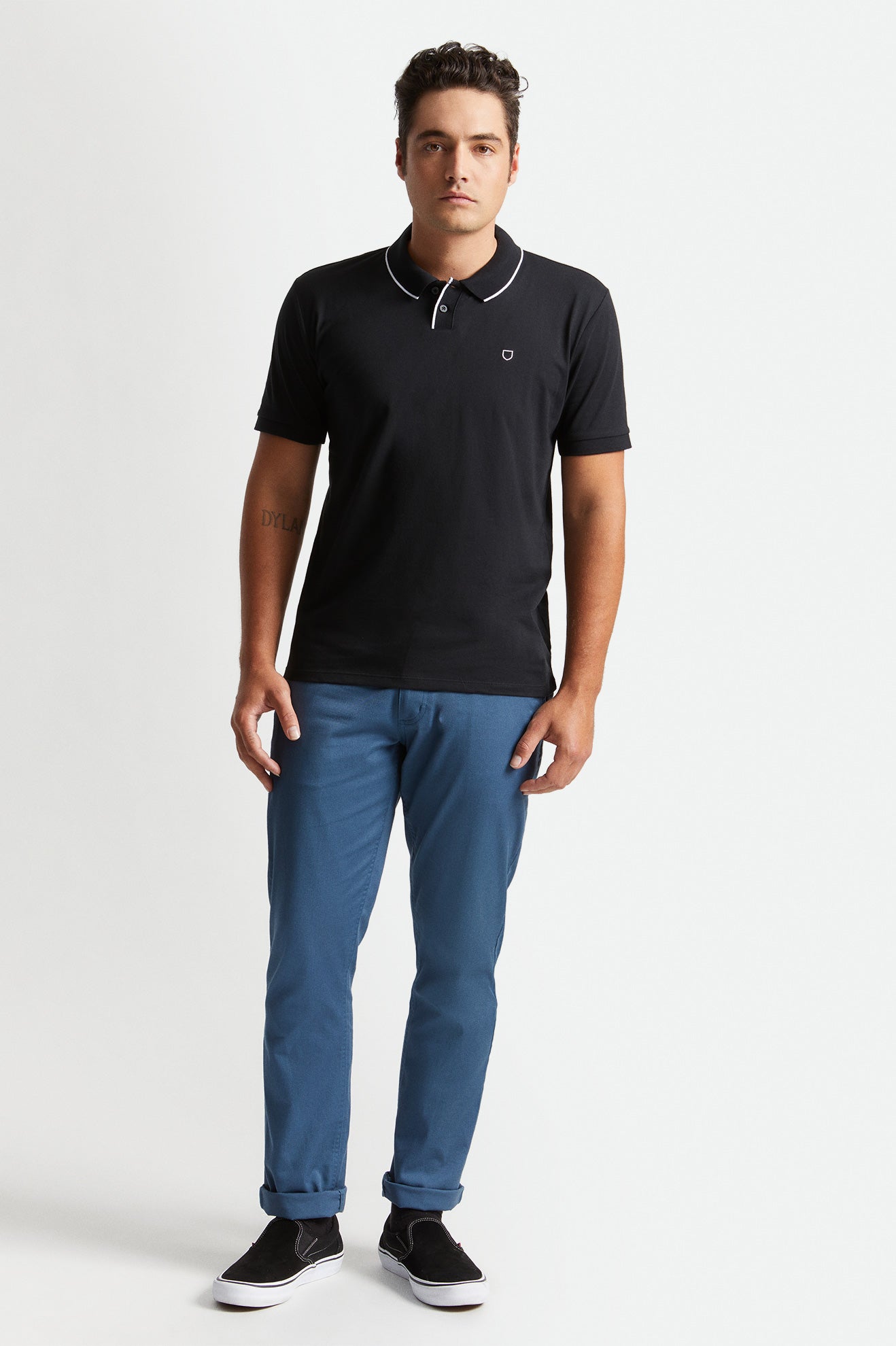 Brixton Proper S/S Polo Strikkevarer Herre Sort Hvide | 0859LTKIM