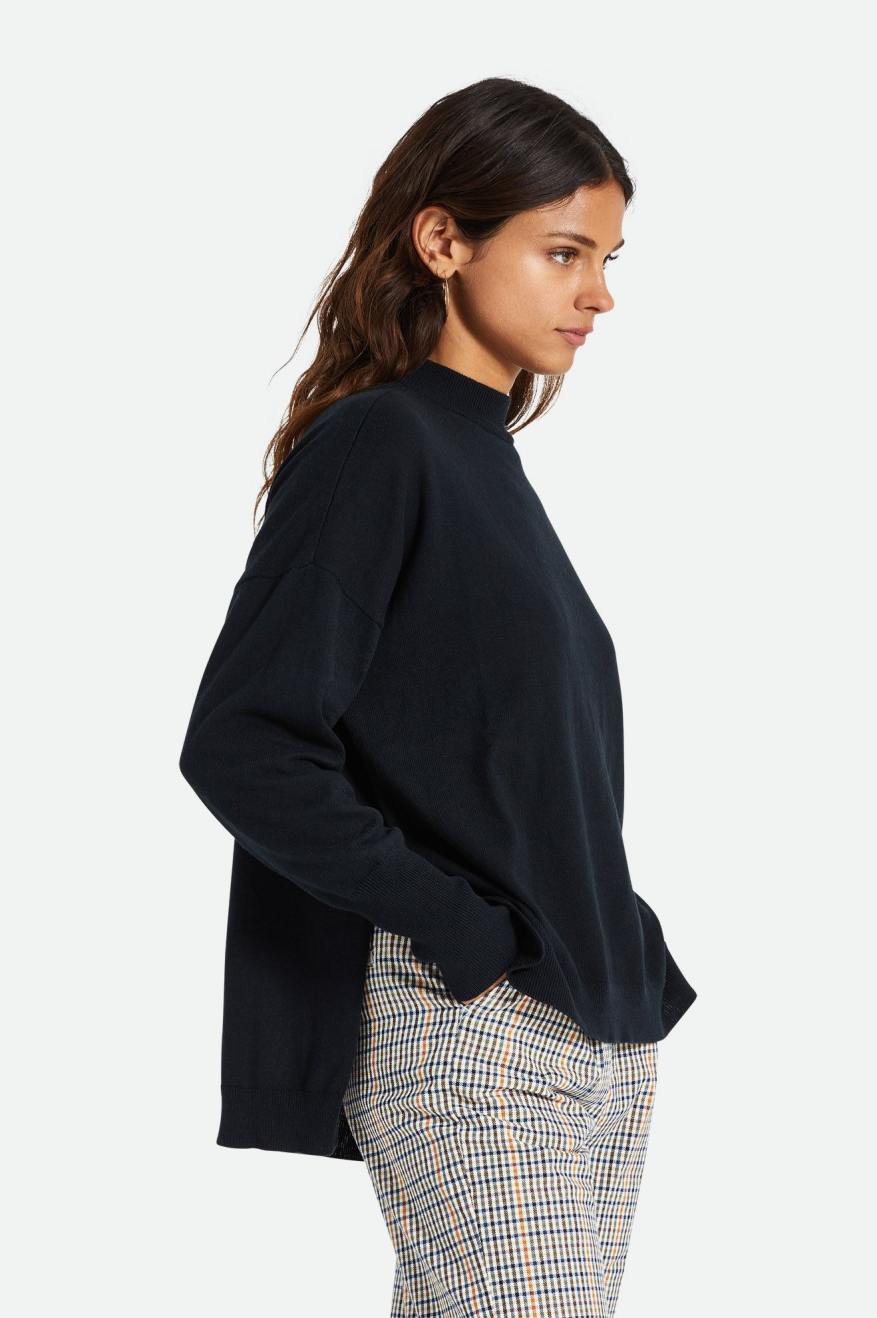 Brixton Reserve Oversized Cashmere Sweater Toppe Dame Sort | 8742ZTRKP